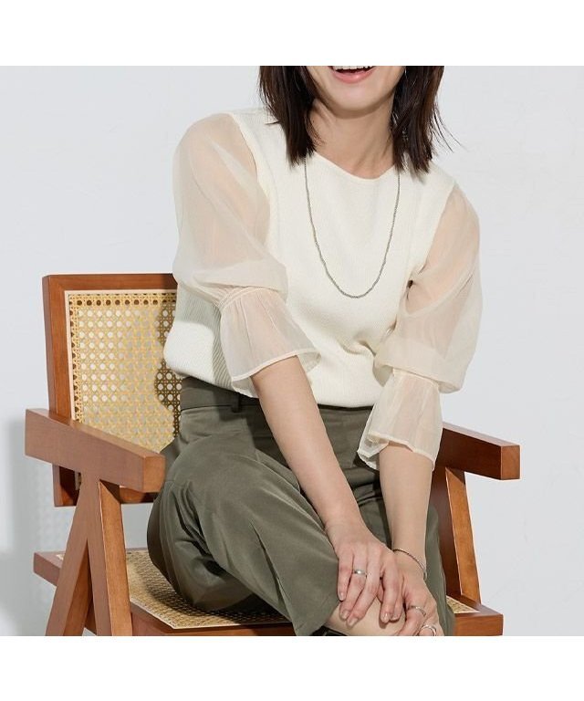 【ピエロ/Pierrot】のネックが選べるシアードッキングキャンディースリーブニット インテリア・キッズ・メンズ・レディースファッション・服の通販 founy(ファニー) 　ファッション　Fashion　レディースファッション　Fashion for Women　トップス・カットソー　Cut & Sew Tops　ニット　Knit Tops & Sweaters　シアー　Sheer, See-Through　シンプル　Simple, Minimal　スリーブ　Sleeve, Long Sleeve / Short Sleeve　ドッキング　Docking, Mixed Material　フェミニン　Feminine, Girly　プチプライス・低価格　Affordable / Budget Price　エレガント 上品　Elegant　167cm / ボートネック/ オフホワイト / M|ID: prp329100004503387 ipo3291000000036073149