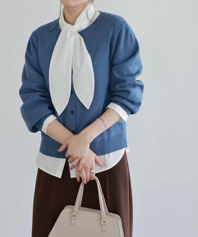 【ピエロ/Pierrot】のボリュームスリーブニットカーディガン インテリア・キッズ・メンズ・レディースファッション・服の通販 founy(ファニー) 　ファッション　Fashion　レディースファッション　WOMEN　トップス・カットソー　Tops/Tshirt　ニット　Knit Tops　カーディガン　Cardigans　ボリュームスリーブ / フリル袖　Volume Sleeve　カーディガン　Cardigan　スリーブ　Sleeve　プチプライス・低価格　Affordable　スモークブルー|ID: prp329100004516472 ipo3291000000031917652