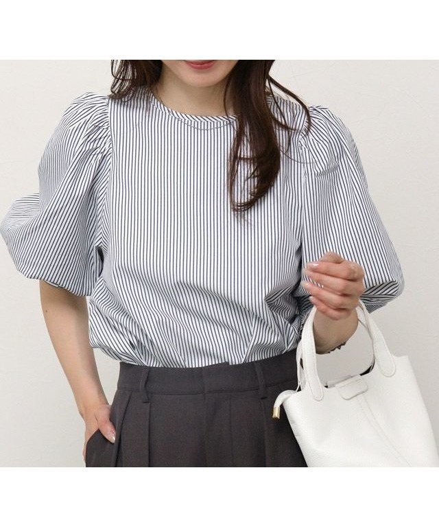 【ピエロ/Pierrot】のボリュームパフスリーブブラウス インテリア・キッズ・メンズ・レディースファッション・服の通販 founy(ファニー) 　ファッション　Fashion　レディースファッション　WOMEN　トップス・カットソー　Tops/Tshirt　シャツ/ブラウス　Shirts/Blouses　送料無料　Free Shipping　2025年　2025　2025春夏・S/S　Ss,Spring/Summer,2025　ストライプ　Stripe　スリーブ　Sleeve　プチプライス・低価格　Affordable　リボン　Ribbon　エレガント 上品　Elegant　163cm / ストライプ / ネイビー / M|ID: prp329100004516476 ipo3291000000031917667
