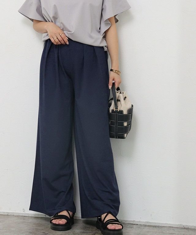 【ピエロ/Pierrot】の接触冷感イージーワイドパンツ インテリア・キッズ・メンズ・レディースファッション・服の通販 founy(ファニー) 　ファッション　Fashion　レディースファッション　WOMEN　パンツ　Pants　送料無料　Free Shipping　2025年　2025　2025春夏・S/S　Ss,Spring/Summer,2025　カットソー　Cut And Sew　トレンド　Trend　フラット　Flat　フロント　Front　プチプライス・低価格　Affordable　ワイド　Wide　エレガント 上品　Elegant　150cm / ネイビー / PM|ID: prp329100004516481 ipo3291000000031917689