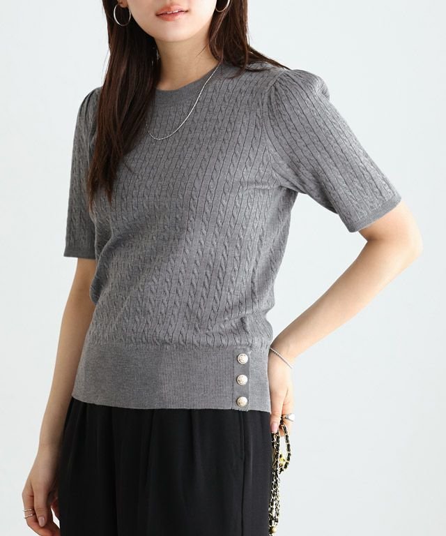 【ピエロ/Pierrot】のボタンデザインケーブルニット インテリア・キッズ・メンズ・レディースファッション・服の通販 founy(ファニー) 　ファッション　Fashion　レディースファッション　Fashion for Women　トップス・カットソー　Cut & Sew Tops　ニット　Knit Tops & Sweaters　プチプライス・低価格　Affordable / Budget Price　エレガント 上品　Elegant　166cm / 杢グレー / M|ID: prp329100004516483 ipo3291000000036072125