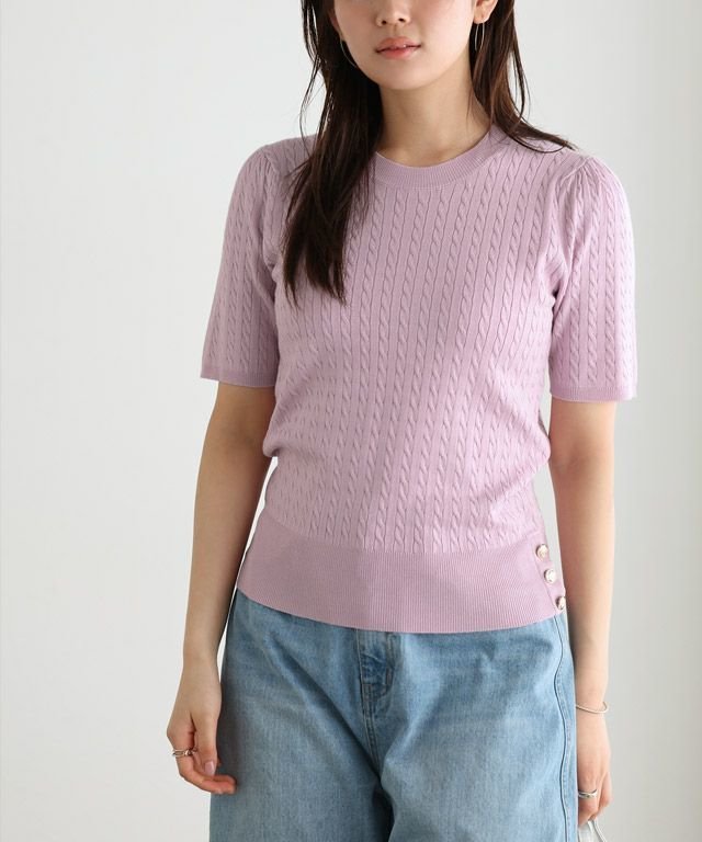 【ピエロ/Pierrot】のボタンデザインケーブルニット インテリア・キッズ・メンズ・レディースファッション・服の通販 founy(ファニー) 　ファッション　Fashion　レディースファッション　Fashion for Women　トップス・カットソー　Cut & Sew Tops　ニット　Knit Tops & Sweaters　プチプライス・低価格　Affordable / Budget Price　エレガント 上品　Elegant　166cm / ライトピンク / M|ID: prp329100004516483 ipo3291000000036072127