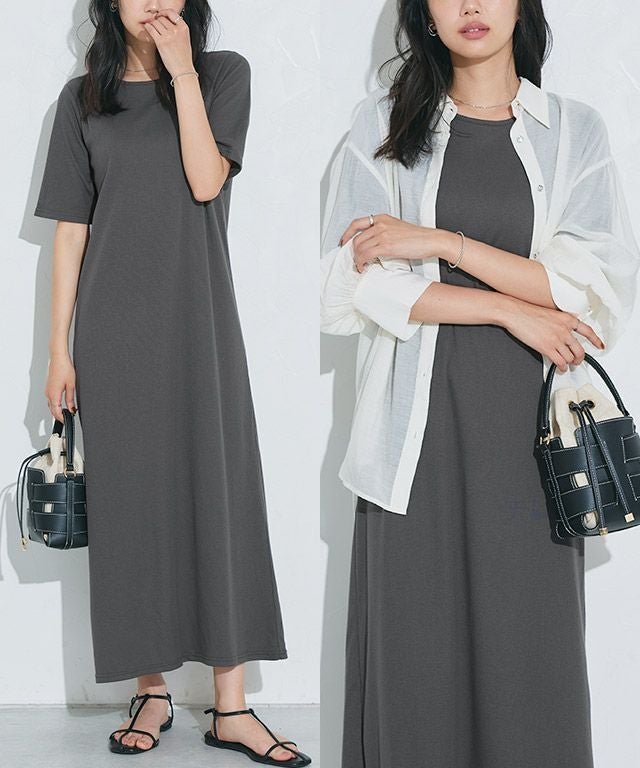 【ピエロ/Pierrot】の袖が選べるテレコリブワンピース インテリア・キッズ・メンズ・レディースファッション・服の通販 founy(ファニー) 　ファッション　Fashion　レディースファッション　Fashion for Women　ワンピース　Dresses　シンプル　Simple, Minimal　スリット　Slit, Slit Detail　フレンチ　French, French Style　プチプライス・低価格　Affordable / Budget Price　ロング　Long, Long-Length　袖が選べるテレコリブワンピース|ID: prp329100004516493 ipo3291000000036072179