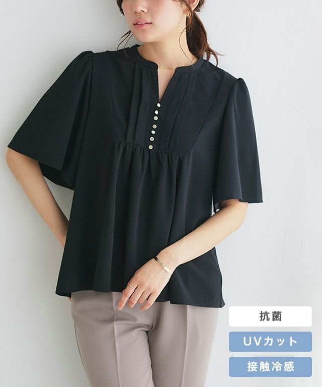 【ピエロ/Pierrot】のフレアスリーブブザムTブラウス 【UVカット・接触冷感】 人気、トレンドファッション・服の通販 founy(ファニー) 　ファッション　Fashion　レディースファッション　Fashion for Women　トップス・カットソー　Cut & Sew Tops　シャツ・ブラウス・オフィスカジュアル　Elegant Blouses & Button-Ups　送料無料　Free Shipping　カットソー　Cut and Sewn Top　ジョーゼット　Georgette, Semi-Sheer Fabric　フレア　Flare, Flared　プチプライス・低価格　Affordable / Budget Price　 other-1|ID: prp329100004524386 ipo3291000000032775671