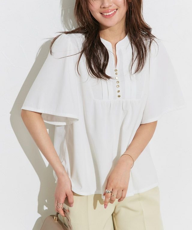 【ピエロ/Pierrot】のフレアスリーブブザムTブラウス インテリア・キッズ・メンズ・レディースファッション・服の通販 founy(ファニー) ファッション Fashion レディースファッション Fashion for Women トップス・カットソー Cut & Sew Tops シャツ・ブラウス・オフィスカジュアル Elegant Blouses & Button-Ups カットソー Cut and Sewn Top ジョーゼット Georgette, Semi-Sheer Fabric フレア Flare, Flared プチプライス・低価格 Affordable / Budget Price 166cm / オフホワイト / M|ID: prp329100004524386 ipo3291000000036125273