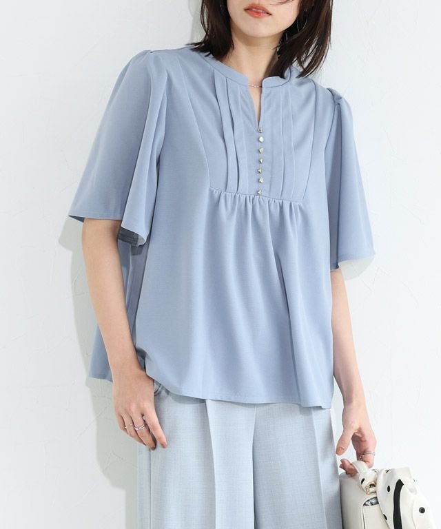 【ピエロ/Pierrot】のフレアスリーブブザムTブラウス インテリア・キッズ・メンズ・レディースファッション・服の通販 founy(ファニー) ファッション Fashion レディースファッション Fashion for Women トップス・カットソー Cut & Sew Tops シャツ・ブラウス・オフィスカジュアル Elegant Blouses & Button-Ups カットソー Cut and Sewn Top ジョーゼット Georgette, Semi-Sheer Fabric フレア Flare, Flared プチプライス・低価格 Affordable / Budget Price 167cm / ブルー / M|ID: prp329100004524386 ipo3291000000036125275