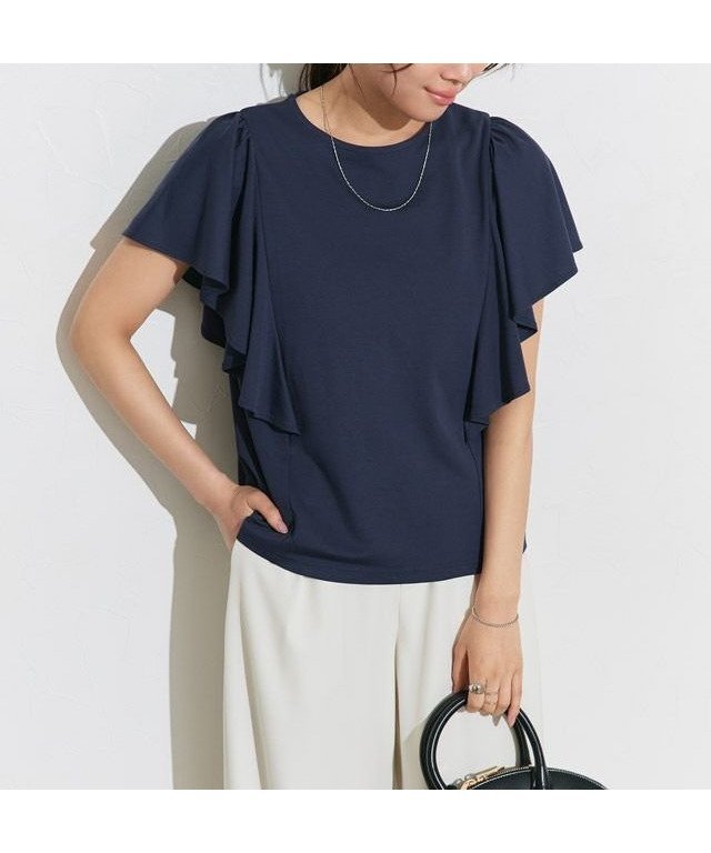 【ピエロ/Pierrot】の接触冷感ラッフルTシャツ インテリア・キッズ・メンズ・レディースファッション・服の通販 founy(ファニー) 　ファッション　Fashion　レディースファッション　WOMEN　トップス・カットソー　Tops/Tshirt　シャツ/ブラウス　Shirts/Blouses　ロング / Tシャツ　T-Shirts　送料無料　Free Shipping　2025年　2025　2025春夏・S/S　Ss,Spring/Summer,2025　カットソー　Cut And Sew　シンプル　Simple　プチプライス・低価格　Affordable　ラッフル　Raffle　エレガント 上品　Elegant　166cm / ネイビー / M|ID: prp329100004535538 ipo3291000000032051874