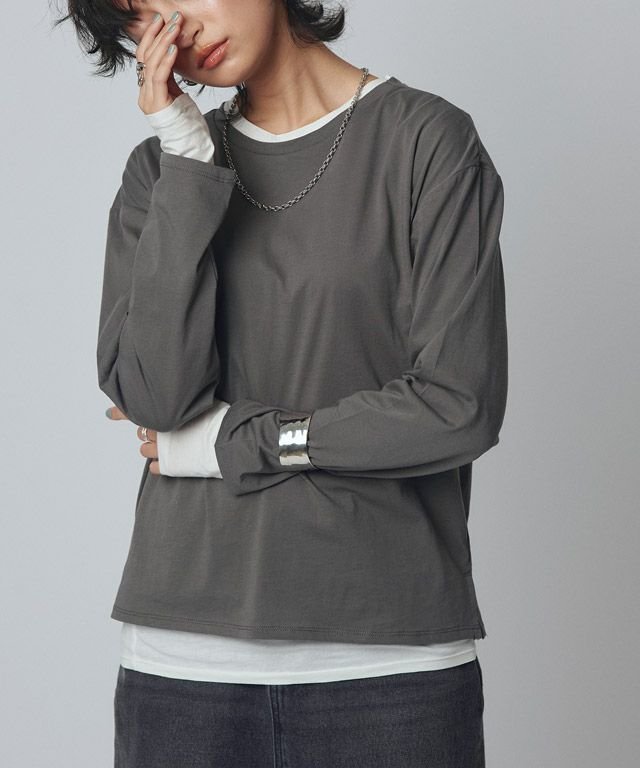 【ピエロ/Pierrot】のRASW シアーコーマコットン2setカットソー インテリア・キッズ・メンズ・レディースファッション・服の通販 founy(ファニー) 　ファッション　Fashion　レディースファッション　WOMEN　トップス・カットソー　Tops/Tshirt　カットソー　Cut and Sewn　2025年　2025　2025春夏・S/S　Ss,Spring/Summer,2025　インナー　Inner　カットソー　Cut And Sew　トレンド　Trend　フィット　Fit　プチプライス・低価格　Affordable　ベーシック　Basic　ロング　Long　166cm / チャコール×オフホワイト / M|ID: prp329100004537644 ipo3291000000032064569