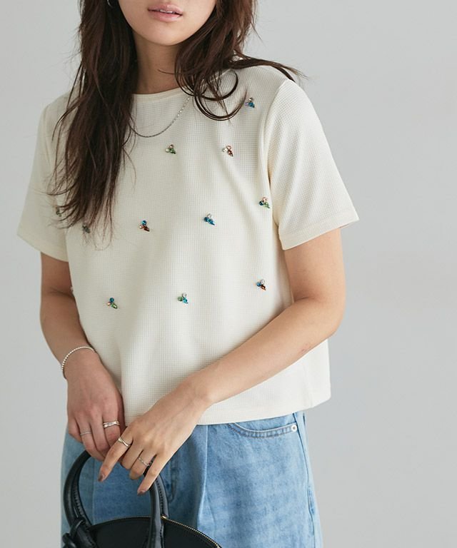 【ピエロ/Pierrot】の多色ビジュー使いプルオーバー インテリア・キッズ・メンズ・レディースファッション・服の通販 founy(ファニー) 　ファッション　Fashion　レディースファッション　WOMEN　トップス・カットソー　Tops/Tshirt　プルオーバー　Pullover　2025年　2025　2025春夏・S/S　Ss,Spring/Summer,2025　カットソー　Cut And Sew　ビジュー　Bijou　プチプライス・低価格　Affordable　エレガント 上品　Elegant　166cm / アイボリー / M|ID: prp329100004539767 ipo3291000000032076783
