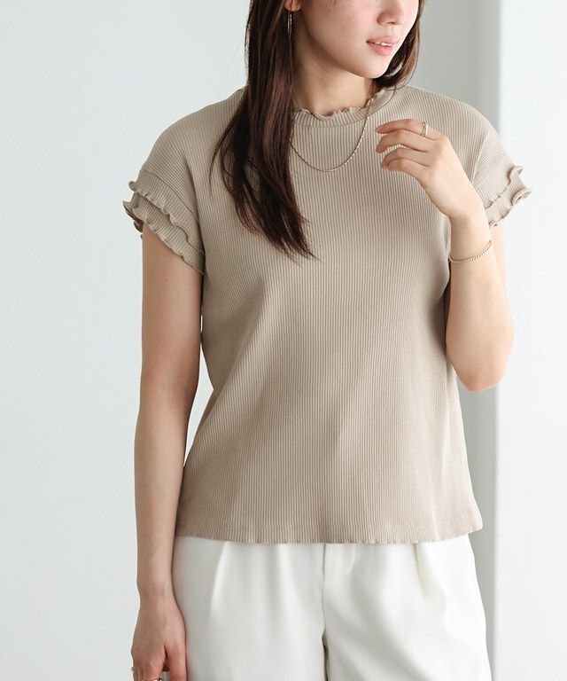 【ピエロ/Pierrot】のコットンリブメローフレンチTシャツ インテリア・キッズ・メンズ・レディースファッション・服の通販 founy(ファニー) 　ファッション　Fashion　レディースファッション　WOMEN　トップス・カットソー　Tops/Tshirt　シャツ/ブラウス　Shirts/Blouses　ロング / Tシャツ　T-Shirts　送料無料　Free Shipping　2025年　2025　2025春夏・S/S　Ss,Spring/Summer,2025　フィット　Fit　フェミニン　Feminine　プチプライス・低価格　Affordable　ロング　Long　166cm / サンドベージュ / M|ID: prp329100004541659 ipo3291000000032088963