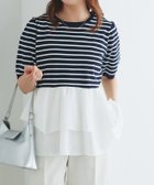 【ピエロ/Pierrot】の布帛ドッキングペプラムニット 157cm / ネイビー×オフホワイト / M|ID:prp329100004547971