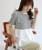 【ピエロ/Pierrot】の布帛ドッキングペプラムニット 人気、トレンドファッション・服の通販 founy(ファニー) ファッション Fashion レディースファッション Fashion for Women トップス・カットソー Cut & Sew Tops ニット Knit Tops & Sweaters ドッキング Docking, Mixed Material フェミニン Feminine, Girly プチプライス・低価格 Affordable / Budget Price ボーダー Border, Stripe 夏 Summer 春 Spring S/S・春夏 SS, Spring/Summer, Warm Season thumbnail 布帛ドッキングペプラムニット|ID: prp329100004547971 ipo3291000000036072484