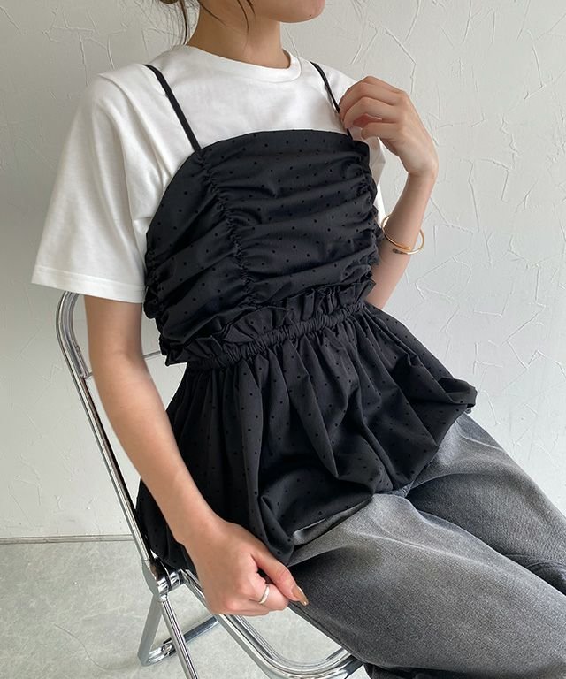 【ピエロ/Pierrot】のECLAM ギャザーバルーンビスチェ インテリア・キッズ・メンズ・レディースファッション・服の通販 founy(ファニー) 　ファッション　Fashion　レディースファッション　Fashion for Women　トップス・カットソー　Cut & Sew Tops　ビスチェ　Bustiers & Corset Tops / Layered Bustier Style　2025年　2025　2025春夏・S/S　Spring/Summer 2025 SS25　おすすめ　Recommended / Our Picks　カットソー　Cut and Sewn Top　ギャザー　Gathered, Ruffled　シャーリング　Shirring, Ruched　ストライプ　Stripe, Striped Pattern　タンク　Tank Top, Sleeveless Top　デニム　Denim, Jeans Material　ドット　Polka Dot, Dot Pattern　バルーン　Balloon, Balloon Silhouette　ビスチェ　Bustier, Corset Top　フリル　Frill, Ruffle　プチプライス・低価格　Affordable / Budget Price　ベーシック　Basic, Essential　切替　Switching, Contrast Panel　無地　Plain, Solid Color　160cm / ドット/ブラック / M|ID: prp329100004554132 ipo3291000000033024090
