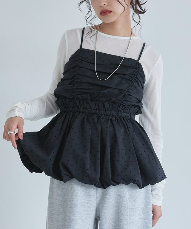 【ピエロ/Pierrot】のECLAM ギャザーバルーンビスチェ インテリア・キッズ・メンズ・レディースファッション・服の通販 founy(ファニー) 　ファッション　Fashion　レディースファッション　Fashion for Women　トップス・カットソー　Cut & Sew Tops　ビスチェ　Bustiers & Corset Tops / Layered Bustier Style　2025年　2025　2025春夏・S/S　Spring/Summer 2025 SS25　おすすめ　Recommended / Our Picks　カットソー　Cut and Sewn Top　ギャザー　Gathered, Ruffled　シャーリング　Shirring, Ruched　ストライプ　Stripe, Striped Pattern　タンク　Tank Top, Sleeveless Top　デニム　Denim, Jeans Material　ドット　Polka Dot, Dot Pattern　バルーン　Balloon, Balloon Silhouette　ビスチェ　Bustier, Corset Top　フリル　Frill, Ruffle　プチプライス・低価格　Affordable / Budget Price　ベーシック　Basic, Essential　切替　Switching, Contrast Panel　無地　Plain, Solid Color　163cm / ドット/ブラック / M|ID: prp329100004554132 ipo3291000000034122608