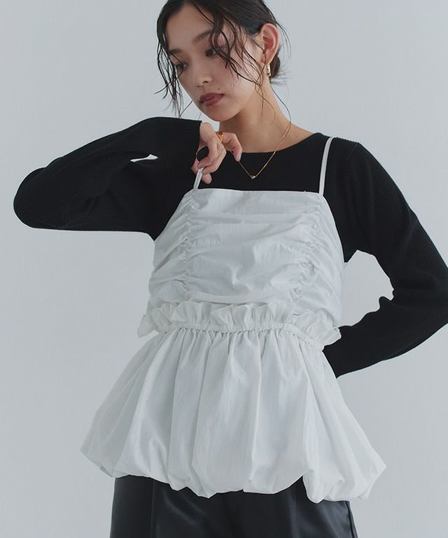 【ピエロ/Pierrot】のECLAM ギャザーバルーンビスチェ インテリア・キッズ・メンズ・レディースファッション・服の通販 founy(ファニー) 　ファッション　Fashion　レディースファッション　Fashion for Women　トップス・カットソー　Cut & Sew Tops　ビスチェ　Bustiers & Corset Tops / Layered Bustier Style　カットソー　Cut and Sewn Top　ギャザー　Gathered, Ruffled　切替　Switching, Contrast Panel　シャーリング　Shirring, Ruched　ストライプ　Stripe, Striped Pattern　タンク　Tank Top, Sleeveless Top　デニム　Denim, Jeans Material　ドット　Polka Dot, Dot Pattern　バルーン　Balloon, Balloon Silhouette　ビスチェ　Bustier, Corset Top　フリル　Frill, Ruffle　ベーシック　Basic, Essential　無地　Plain, Solid Color　送料無料　Free Shipping　プチプライス・低価格　Affordable / Budget Price　おすすめ　Recommended / Our Picks　2025年　2025　2025春夏・S/S　Spring/Summer 2025 SS25　163cm / オフホワイト / M|ID: prp329100004554132 ipo3291000000035408750