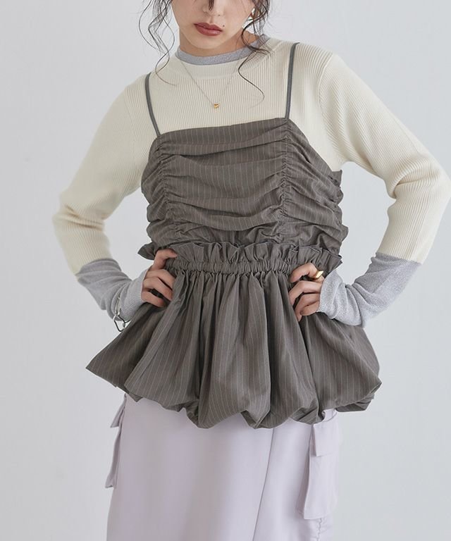 【ピエロ/Pierrot】のECLAM ギャザーバルーンビスチェ インテリア・キッズ・メンズ・レディースファッション・服の通販 founy(ファニー) 　ファッション　Fashion　レディースファッション　Fashion for Women　トップス・カットソー　Cut & Sew Tops　ビスチェ　Bustiers & Corset Tops / Layered Bustier Style　カットソー　Cut and Sewn Top　ギャザー　Gathered, Ruffled　切替　Switching, Contrast Panel　シャーリング　Shirring, Ruched　ストライプ　Stripe, Striped Pattern　タンク　Tank Top, Sleeveless Top　デニム　Denim, Jeans Material　ドット　Polka Dot, Dot Pattern　バルーン　Balloon, Balloon Silhouette　ビスチェ　Bustier, Corset Top　フリル　Frill, Ruffle　ベーシック　Basic, Essential　無地　Plain, Solid Color　送料無料　Free Shipping　プチプライス・低価格　Affordable / Budget Price　おすすめ　Recommended / Our Picks　2025年　2025　2025春夏・S/S　Spring/Summer 2025 SS25　ギャザーバルーンビスチェ|ID: prp329100004554132 ipo3291000000035408752