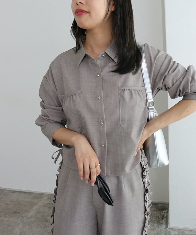 【ピエロ/Pierrot】のECLAM サイドドロストクロップドシャツ インテリア・キッズ・メンズ・レディースファッション・服の通販 founy(ファニー) 　ファッション　Fashion　レディースファッション　WOMEN　トップス・カットソー　Tops/Tshirt　シャツ/ブラウス　Shirts/Blouses　2025年　2025　2025春夏・S/S　Ss,Spring/Summer,2025　おすすめ　Recommend　セットアップ　Set Up　デニム　Denim　トレンド　Trend　フロント　Front　プチプライス・低価格　Affordable　ロング　Long　羽織　Haori　150cm / 杢グレージュ / M|ID: prp329100004554137 ipo3291000000032187739