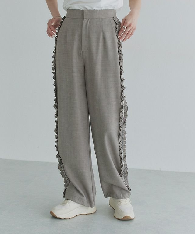 【ピエロ/Pierrot】のECLAM サイドフリルデザインパンツ インテリア・キッズ・メンズ・レディースファッション・服の通販 founy(ファニー) 　ファッション　Fashion　レディースファッション　Fashion for Women　パンツ　Pants & Trousers　おすすめ　Recommended / Our Picks　カットソー　Cut and Sewn Top　セットアップ　Set-Up, Coordinated Outfit　センター　Center, Center Line　トレンド　Trend, Trending Now　フリル　Frill, Ruffle　プチプライス・低価格　Affordable / Budget Price　ロング　Long, Long-Length　サイドフリルデザインパンツ|ID: prp329100004554140 ipo3291000000032187752