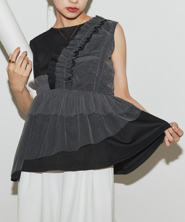 【ピエロ/Pierrot】のECLAM チュールデザインプルオーバー インテリア・キッズ・メンズ・レディースファッション・服の通販 founy(ファニー) 　ファッション　Fashion　レディースファッション　WOMEN　トップス・カットソー　Tops/Tshirt　プルオーバー　Pullover　2025年　2025　2025春夏・S/S　Ss,Spring/Summer,2025　カットソー　Cut And Sew　スラックス　Slacks　チュール　Tulle　デニム　Denim　トレンド　Trend　フリル　Frills　プチプライス・低価格　Affordable　ペプラム　Peplum　チュールデザインプルオーバー|ID: prp329100004554158 ipo3291000000032187827