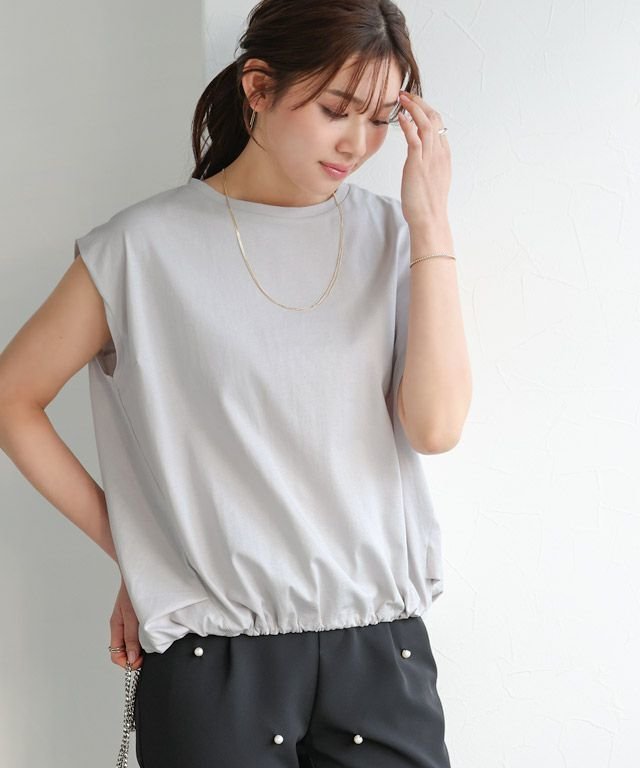 【ピエロ/Pierrot】の軽撥水・防汚ドロストヘムフレンチスリーブTシャツ インテリア・キッズ・メンズ・レディースファッション・服の通販 founy(ファニー) 　ファッション　Fashion　レディースファッション　WOMEN　トップス・カットソー　Tops/Tshirt　シャツ/ブラウス　Shirts/Blouses　ロング / Tシャツ　T-Shirts　送料無料　Free Shipping　2025年　2025　2025春夏・S/S　Ss,Spring/Summer,2025　カットソー　Cut And Sew　シンプル　Simple　プチプライス・低価格　Affordable　166cm / アイスグレー / M|ID: prp329100004554163 ipo3291000000032187849
