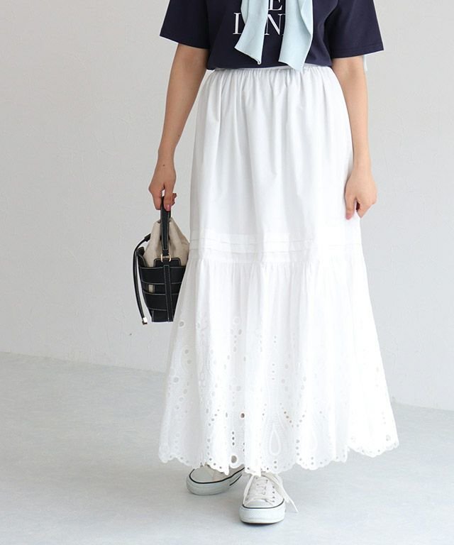 【ピエロ/Pierrot】のエンブロイダリーレースギャザースカート インテリア・キッズ・メンズ・レディースファッション・服の通販 founy(ファニー) 　ファッション　Fashion　レディースファッション　WOMEN　スカート　Skirt　送料無料　Free Shipping　2025年　2025　2025春夏・S/S　Ss,Spring/Summer,2025　フェミニン　Feminine　プチプライス・低価格　Affordable　レース　Race　夏　Summer　エンブロイダリーレースギャザースカート|ID: prp329100004559403 ipo3291000000032235340