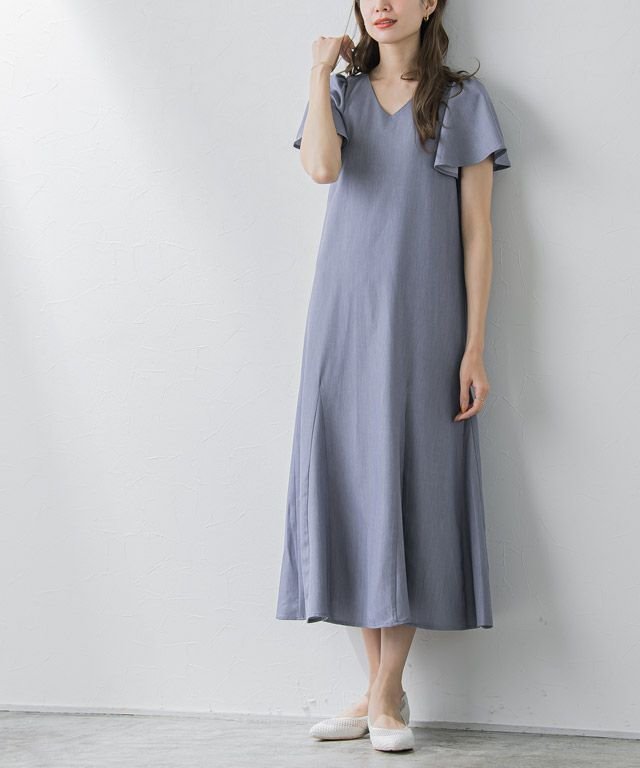 【ピエロ/Pierrot】のフレアスリーブワンピース インテリア・キッズ・メンズ・レディースファッション・服の通販 founy(ファニー) 　ファッション　Fashion　レディースファッション　Fashion for Women　ワンピース　Dresses　スリーブ　Sleeve, Long Sleeve / Short Sleeve　デコルテ　Décolleté, Neckline　フレア　Flare, Flared　プチプライス・低価格　Affordable / Budget Price　マーメイド　Mermaid, Fishtail Silhouette　エレガント 上品　Elegant　ネイビー|ID: prp329100004562465 ipo3291000000032979464