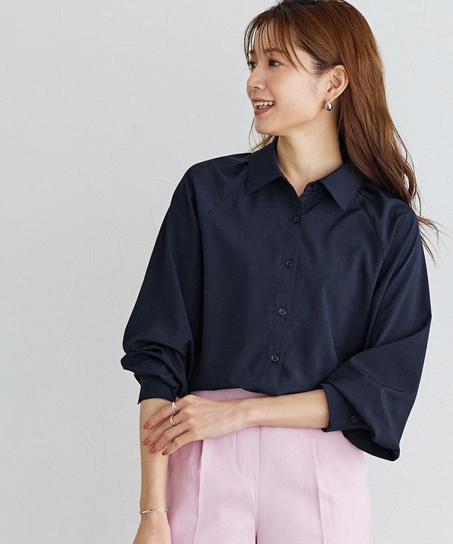 【ピエロ/Pierrot】のラグラン切り替えブラウス インテリア・キッズ・メンズ・レディースファッション・服の通販 founy(ファニー) 　ファッション　Fashion　レディースファッション　Fashion for Women　トップス・カットソー　Cut & Sew Tops　シャツ・ブラウス・オフィスカジュアル　Elegant Blouses & Button-Ups　シンプル　Simple, Minimal　プチプライス・低価格　Affordable / Budget Price　エレガント 上品　Elegant　ネイビー|ID: prp329100004562513 ipo3291000000033276871