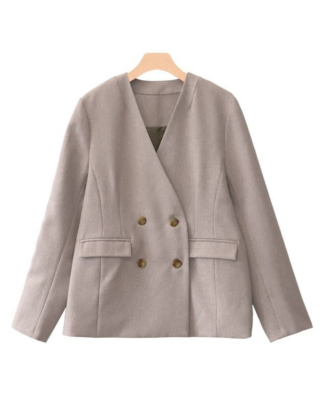 【ピエロ/Pierrot】のリネンライクノーカラージャケット インテリア・キッズ・メンズ・レディースファッション・服の通販 founy(ファニー) 　ファッション　Fashion　レディースファッション　Ladies' Fashion Online　アウター　Coat Outerwear　ジャケット　Jackets　ノーカラージャケット　No Collar Leather Jackets　スリット　Slit　ダブル　Double　プチプライス・低価格　Affordable　ライトベージュ|ID: prp329100004562600 ipo3291000000032261399