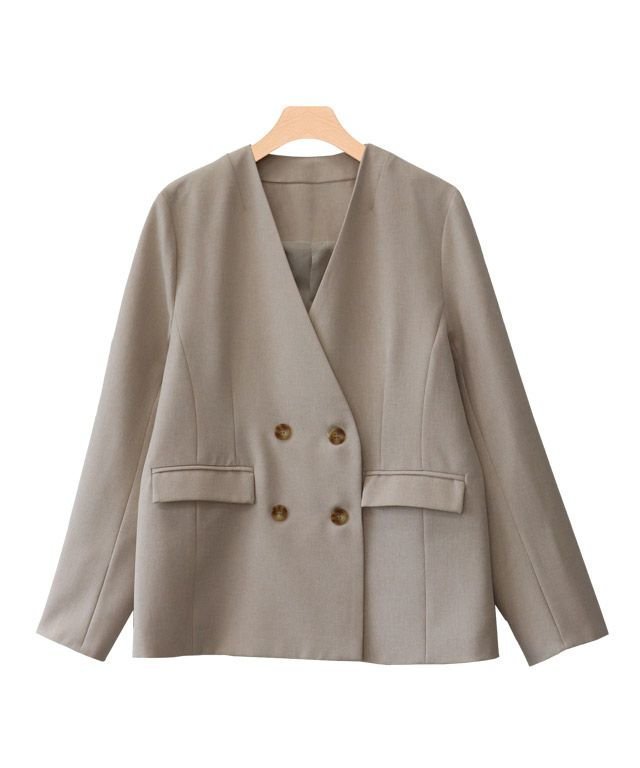 【ピエロ/Pierrot】のリネンライクノーカラージャケット インテリア・キッズ・メンズ・レディースファッション・服の通販 founy(ファニー) 　ファッション　Fashion　レディースファッション　Ladies' Fashion Online　アウター　Coat Outerwear　ジャケット　Jackets　ノーカラージャケット　No Collar Leather Jackets　スリット　Slit　ダブル　Double　プチプライス・低価格　Affordable　モカ|ID: prp329100004562600 ipo3291000000032261400