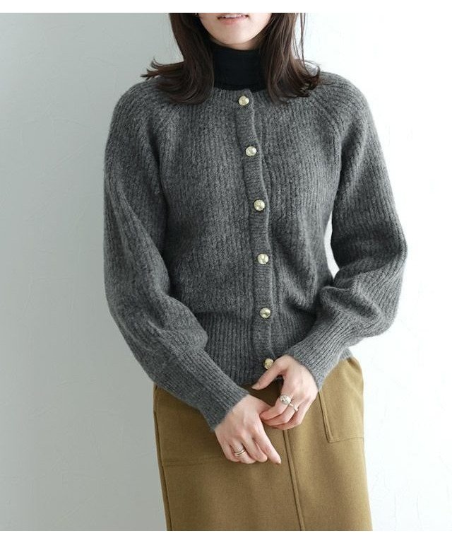 【ピエロ/Pierrot】のデザインボタンボリュームスリーブカーディガン インテリア・キッズ・メンズ・レディースファッション・服の通販 founy(ファニー) 　ファッション　Fashion　レディースファッション　WOMEN　トップス・カットソー　Tops/Tshirt　カーディガン　Cardigans　ボリュームスリーブ / フリル袖　Volume Sleeve　カーディガン　Cardigan　スリーブ　Sleeve　プチプライス・低価格　Affordable　畦　Ridge　杢チャコール|ID: prp329100004562642 ipo3291000000032261770