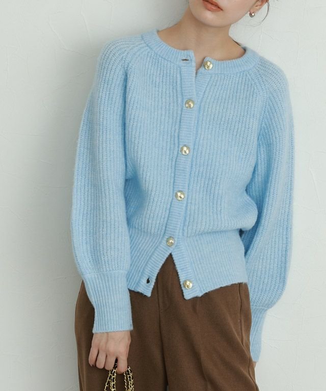 【ピエロ/Pierrot】のデザインボタンボリュームスリーブカーディガン インテリア・キッズ・メンズ・レディースファッション・服の通販 founy(ファニー) 　ファッション　Fashion　レディースファッション　WOMEN　トップス・カットソー　Tops/Tshirt　カーディガン　Cardigans　ボリュームスリーブ / フリル袖　Volume Sleeve　カーディガン　Cardigan　スリーブ　Sleeve　プチプライス・低価格　Affordable　畦　Ridge　ライトブルー|ID: prp329100004562642 ipo3291000000032261771