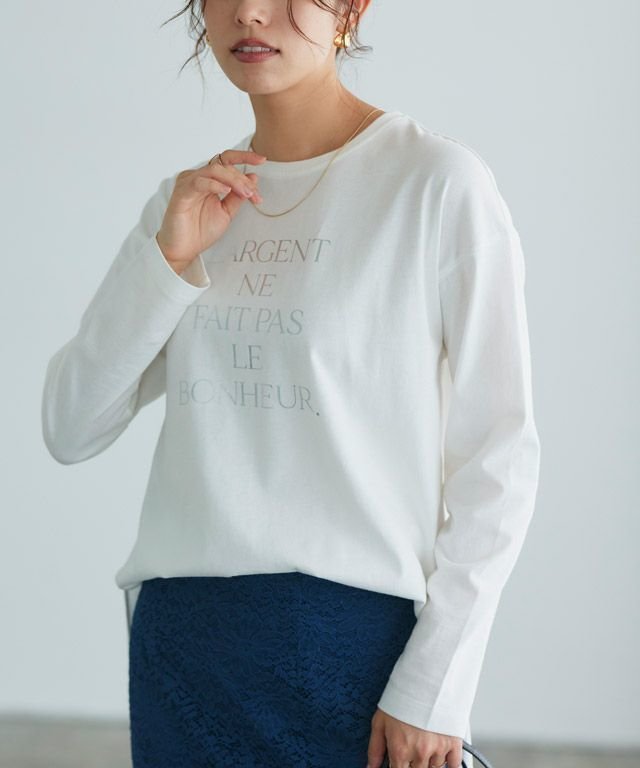 【ピエロ/Pierrot】のロゴロングスリーブTシャツ インテリア・キッズ・メンズ・レディースファッション・服の通販 founy(ファニー) 　ファッション　Fashion　レディースファッション　WOMEN　トップス・カットソー　Tops/Tshirt　シャツ/ブラウス　Shirts/Blouses　ロング / Tシャツ　T-Shirts　スリーブ　Sleeve　プチプライス・低価格　Affordable　リラックス　Relax　ロング　Long　再入荷　Restock/Back In Stock/Re Arrival　吸水　Water Absorption　オフホワイト×シルバー|ID: prp329100004562660 ipo3291000000032261897