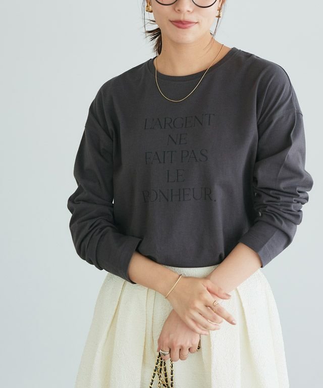 【ピエロ/Pierrot】のロゴロングスリーブTシャツ インテリア・キッズ・メンズ・レディースファッション・服の通販 founy(ファニー) 　ファッション　Fashion　レディースファッション　WOMEN　トップス・カットソー　Tops/Tshirt　シャツ/ブラウス　Shirts/Blouses　ロング / Tシャツ　T-Shirts　スリーブ　Sleeve　プチプライス・低価格　Affordable　リラックス　Relax　ロング　Long　再入荷　Restock/Back In Stock/Re Arrival　吸水　Water Absorption　チャコール×ブラック|ID: prp329100004562660 ipo3291000000032261899