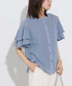 【ピエロ/Pierrot】の【機能インナー付き】袖ティアードシフォンブラウス 167cm / スモークブルー / M|ID:prp329100004564016