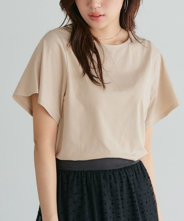 【ピエロ/Pierrot】のひんやりシルキーフレアスリーブカットソー インテリア・キッズ・メンズ・レディースファッション・服の通販 founy(ファニー) 　ファッション　Fashion　レディースファッション　WOMEN　トップス・カットソー　Tops/Tshirt　カットソー　Cut and Sewn　カットソー　Cut And Sew　スリーブ　Sleeve　フェミニン　Feminine　フレア　Flare　プチプライス・低価格　Affordable　ライトベージュ|ID: prp329100004568975 ipo3291000000032324420