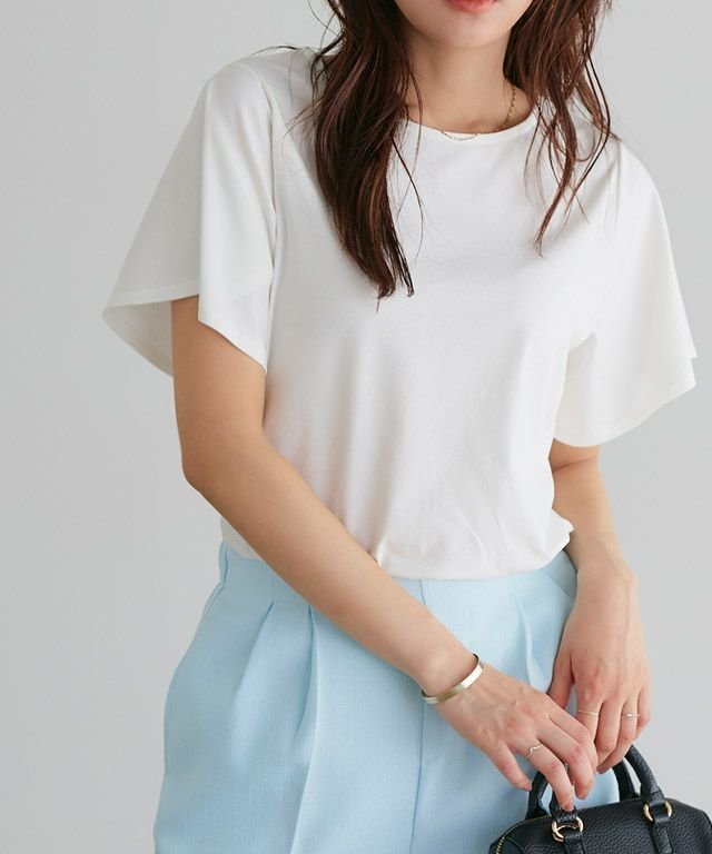 【ピエロ/Pierrot】のひんやりシルキーフレアスリーブカットソー インテリア・キッズ・メンズ・レディースファッション・服の通販 founy(ファニー) 　ファッション　Fashion　レディースファッション　WOMEN　トップス・カットソー　Tops/Tshirt　カットソー　Cut and Sewn　カットソー　Cut And Sew　スリーブ　Sleeve　フェミニン　Feminine　フレア　Flare　プチプライス・低価格　Affordable　オフホワイト|ID: prp329100004568975 ipo3291000000032324421