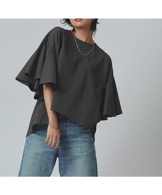 【ピエロ/Pierrot】のRASW オーバーフリルTシャツ インテリア・キッズ・メンズ・レディースファッション・服の通販 founy(ファニー) 　ファッション　Fashion　レディースファッション　WOMEN　トップス・カットソー　Tops/Tshirt　シャツ/ブラウス　Shirts/Blouses　ロング / Tシャツ　T-Shirts　送料無料　Free Shipping　2025年　2025　2025春夏・S/S　Ss,Spring/Summer,2025　カットソー　Cut And Sew　フリル　Frills　フレア　Flare　プチプライス・低価格　Affordable　エレガント 上品　Elegant　166cm / チャコール / M|ID: prp329100004572060 ipo3291000000032353445