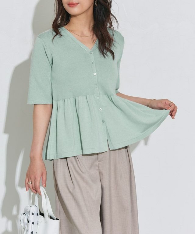 【ピエロ/Pierrot】のペプラムニットカーディガン インテリア・キッズ・メンズ・レディースファッション・服の通販 founy(ファニー) 　ファッション　Fashion　レディースファッション　WOMEN　トップス・カットソー　Tops/Tshirt　ニット　Knit Tops　カーディガン　Cardigans　2025年　2025　2025春夏・S/S　Ss,Spring/Summer,2025　ギャザー　Gather　デコルテ　Decolletage　デニム　Denim　フレア　Flare　プチプライス・低価格　Affordable　ボトム　Bottom　ビジネス 仕事 通勤　Business　158cm / ミントブルー / M|ID: prp329100004580610 ipo3291000000032454912