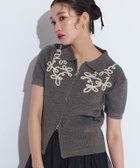 【ピエロ/Pierrot】のECLAM コードレース使いジップデザインニット 166cm / チャコール×アイボリー / F|ID: prp329100004587751 ipo3291000000034169603