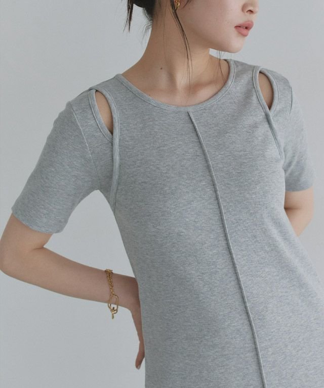 【ピエロ/Pierrot】のECLAM リブカットソーレイヤード風ワンピース インテリア・キッズ・メンズ・レディースファッション・服の通販 founy(ファニー) ファッション Fashion レディースファッション Fashion for Women ワンピース Dresses スリット Slit, Slit Detail ブルゾン Blouson, Bomber Jacket プチプライス・低価格 Affordable / Budget Price ロング Long, Long-Length 163cm / 杢グレー / FREE|ID: prp329100004587757 ipo3291000000032538606