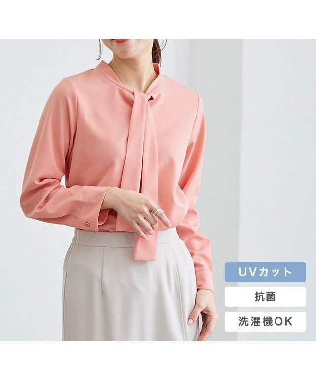 【ピエロ/Pierrot】のタイデザインTブラウス インテリア・キッズ・メンズ・レディースファッション・服の通販 founy(ファニー) 　ファッション　Fashion　レディースファッション　Ladies' Fashion Online　トップス・カットソー　Tops/Tshirt　シャツ/ブラウス　Shirts/Blouses　送料無料　Free Shipping　カットソー　Cut And Sew　カフス　Cuffs　シンプル　Simple　ジョーゼット　Georgette　スリーブ　Sleeve　プチプライス・低価格　Affordable　オレンジピンク|ID: prp329100004590743 ipo3291000000032576119