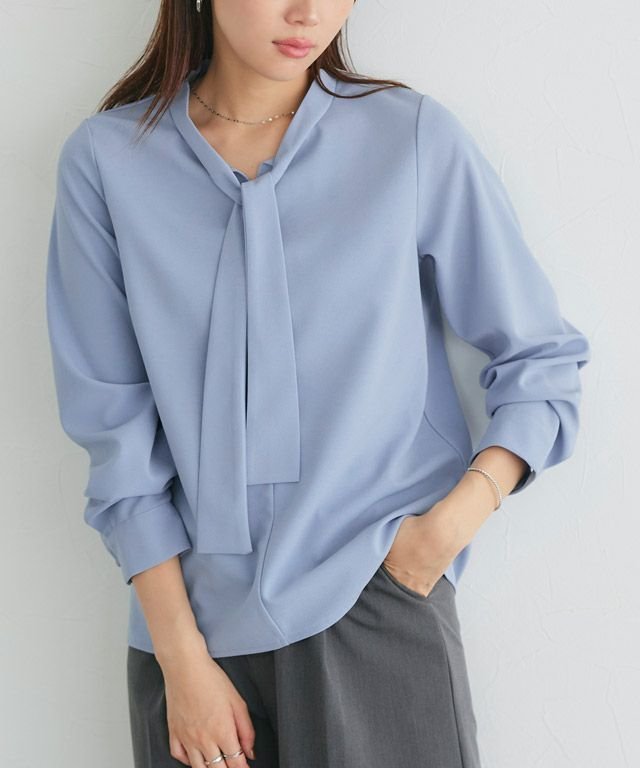 【ピエロ/Pierrot】のタイデザインTブラウス インテリア・キッズ・メンズ・レディースファッション・服の通販 founy(ファニー) 　ファッション　Fashion　レディースファッション　Ladies' Fashion Online　トップス・カットソー　Tops/Tshirt　シャツ/ブラウス　Shirts/Blouses　送料無料　Free Shipping　カットソー　Cut And Sew　カフス　Cuffs　シンプル　Simple　ジョーゼット　Georgette　スリーブ　Sleeve　プチプライス・低価格　Affordable　ブルー|ID: prp329100004590743 ipo3291000000032576120