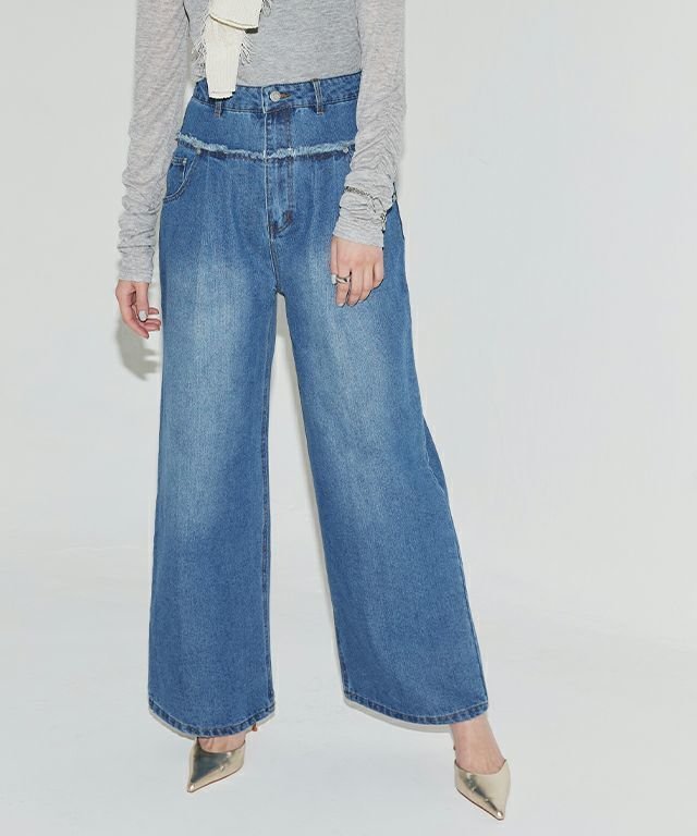 【ピエロ/Pierrot】のECLAM フリンジデザインデニムパンツ インテリア・キッズ・メンズ・レディースファッション・服の通販 founy(ファニー) 　ファッション　Fashion　レディースファッション　Ladies' Fashion Online　パンツ　Pants　デニムパンツ　Denim Pants　2025年　2025　2025春夏・S/S　Ss,Spring/Summer,2025　スタイリッシュ　Stylish　デニム　Denim　トレンド　Trend　プチプライス・低価格　Affordable　ベーシック　Basic　ワイド　Wide　切替　Switching　[ECLAM] フリンジデザインデニムパンツ|ID: prp329100004591495 ipo3291000000032589134