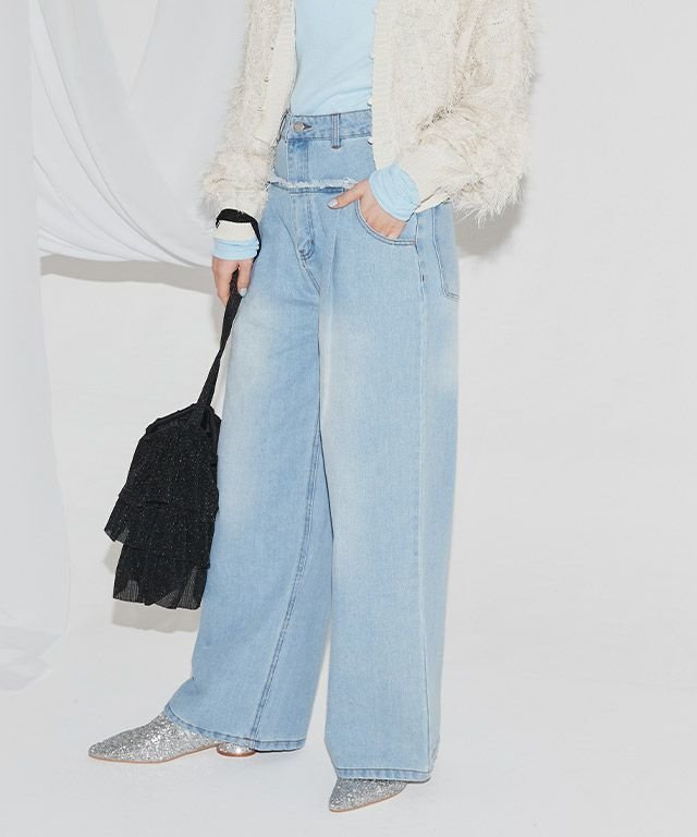 【ピエロ/Pierrot】のECLAM フリンジデザインデニムパンツ インテリア・キッズ・メンズ・レディースファッション・服の通販 founy(ファニー) 　ファッション　Fashion　レディースファッション　Ladies' Fashion Online　パンツ　Pants　デニムパンツ　Denim Pants　2025年　2025　2025春夏・S/S　Ss,Spring/Summer,2025　スタイリッシュ　Stylish　デニム　Denim　トレンド　Trend　プチプライス・低価格　Affordable　ベーシック　Basic　ワイド　Wide　切替　Switching　166cm / ブリーチ / M|ID: prp329100004591495 ipo3291000000032589135