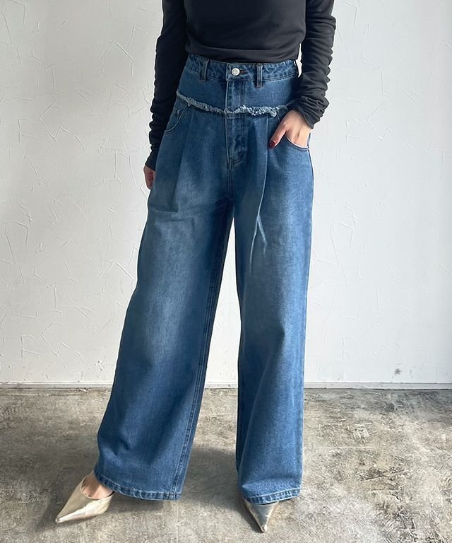 【ピエロ/Pierrot】のECLAM フリンジデザインデニムパンツ インテリア・キッズ・メンズ・レディースファッション・服の通販 founy(ファニー) ファッション Fashion レディースファッション Fashion for Women パンツ Pants & Trousers デニムパンツ・ジーンズ・美脚デニム Denim Jeans & Pants スタイリッシュ Stylish, Fashionable デニム Denim, Jeans Material トレンド Trend, Trending Now プチプライス・低価格 Affordable / Budget Price ベーシック Basic, Essential ワイド Wide, Wide Fit 切替 Switching, Contrast Panel 163cm / ブルー / S|ID: prp329100004591495 ipo3291000000033641818