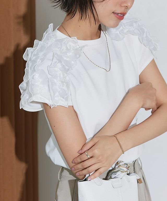 【ピエロ/Pierrot】のシアーフリルドッキングカットソー インテリア・キッズ・メンズ・レディースファッション・服の通販 founy(ファニー) 　ファッション　Fashion　レディースファッション　Fashion for Women　トップス・カットソー　Cut & Sew Tops　カットソー・ベーシックTシャツ　Cut-and-Sewn Tops / Stretch Tees & Basics　2025年　2025　2025春夏・S/S　Spring/Summer 2025 SS25　カットソー　Cut and Sewn Top　ギャザー　Gathered, Ruffled　シアー　Sheer, See-Through　シンプル　Simple, Minimal　フェミニン　Feminine, Girly　フリル　Frill, Ruffle　プチプライス・低価格　Affordable / Budget Price　シアーフリルドッキングカットソー|ID: prp329100004591498 ipo3291000000032589163