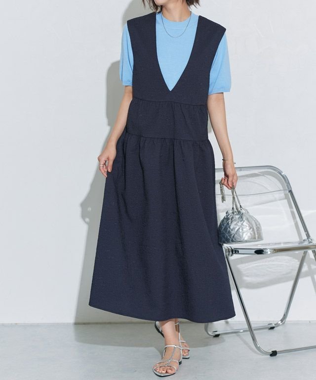 【ピエロ/Pierrot】のふくれジャカードティアードジャンパースカート インテリア・キッズ・メンズ・レディースファッション・服の通販 founy(ファニー) 　ファッション　Fashion　レディースファッション　Ladies' Fashion Online　スカート　Skirt　送料無料　Free Shipping　2025年　2025　2025春夏・S/S　Ss,Spring/Summer,2025　ジャカード　Jacquard　プチプライス・低価格　Affordable　167cm / ネイビー / M|ID: prp329100004598595 ipo3291000000032687744