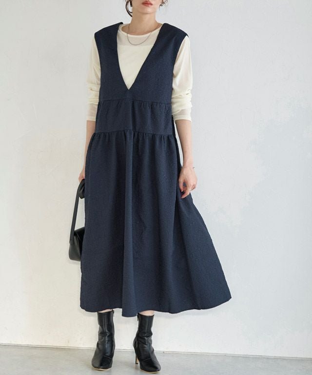 【ピエロ/Pierrot】のふくれジャカードティアードジャンパースカート インテリア・キッズ・メンズ・レディースファッション・服の通販 founy(ファニー) 　ファッション　Fashion　レディースファッション　Fashion for Women　スカート　Skirts　送料無料　Free Shipping　ジャカード／ジャガード　Jacquard, Woven Pattern　プチプライス・低価格　Affordable / Budget Price　167cm / ネイビー / TM|ID: prp329100004598595 ipo3291000000036296401