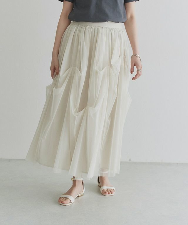 【ピエロ/Pierrot】のECLAM タックデザインチュールスカート インテリア・キッズ・メンズ・レディースファッション・服の通販 founy(ファニー) 　ファッション　Fashion　レディースファッション　Fashion for Women　スカート　Skirts　送料無料　Free Shipping　2025年　2025　2025春夏・S/S　Spring/Summer 2025 SS25　エアリー　Airy Texture　コンパクト　Compact, Small Size　チュール　Tulip, Tulip Motif　プチプライス・低価格　Affordable / Budget Price　166cm / オフホワイト / M|ID: prp329100004602052 ipo3291000000032720736