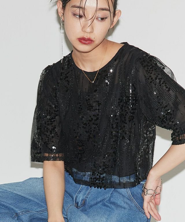 【ピエロ/Pierrot】のECLAM スパンコールクロップドブラウス 人気、トレンドファッション・服の通販 founy(ファニー) 　ファッション　Fashion　レディースファッション　Fashion for Women　トップス・カットソー　Cut & Sew Tops　シャツ・ブラウス・オフィスカジュアル　Elegant Blouses & Button-Ups　送料無料　Free Shipping　2025年　2025　2025春夏・S/S　Spring/Summer 2025 SS25　クロップド　Cropped, Short Length　シンプル　Simple, Minimal　スタイリッシュ　Stylish, Fashionable　スパンコール　Sequins, Sequin Embellishment　デニム　Denim, Jeans Material　プチプライス・低価格　Affordable / Budget Price　 other-1|ID: prp329100004602059 ipo3291000000032720775